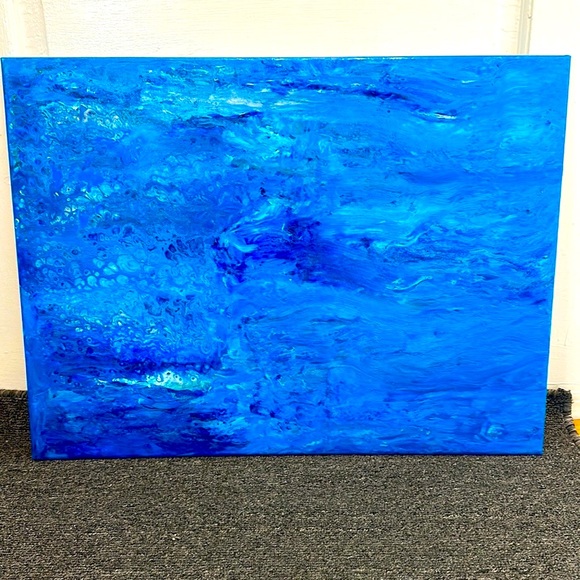 Hand Crafted Other - Hand Painted 24”x 18” Canvas Backed on Wood Frame Under Water Inspired